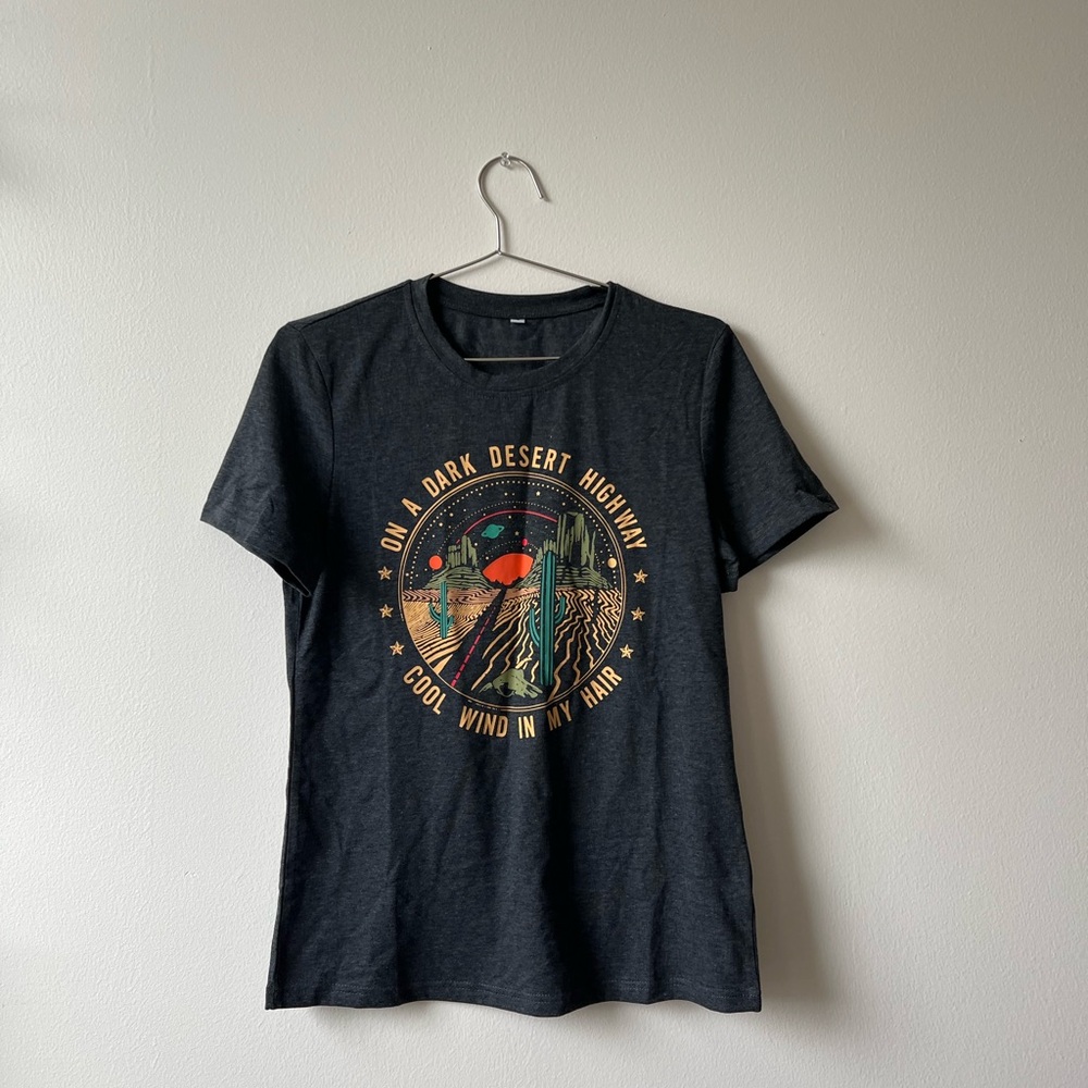 Women’s Graphic Tee with Desert Highway Eagles Space Design